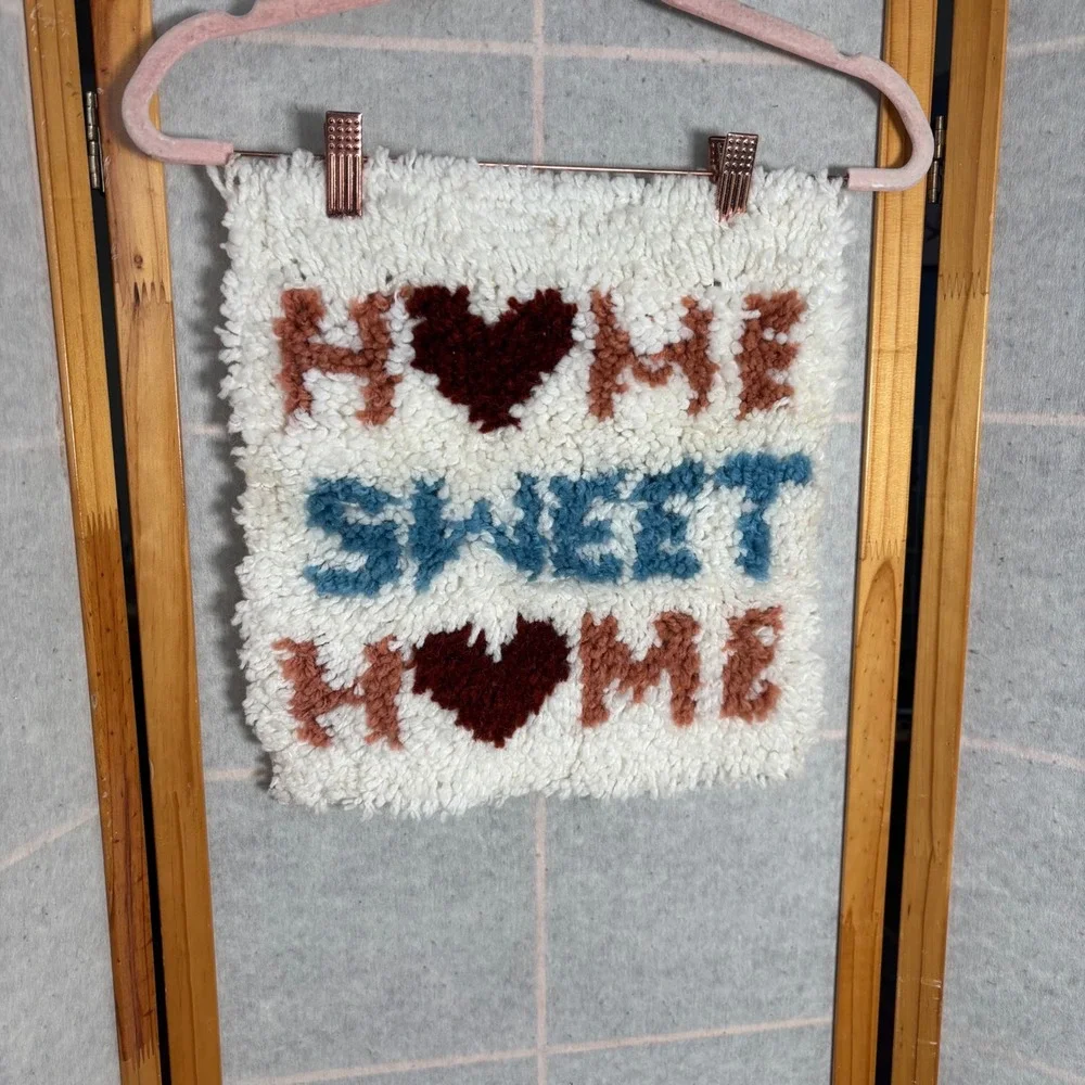 Handmade Home Sweet Home Textile Wall Art Decor Latch Hook Wall Art Vintage‎